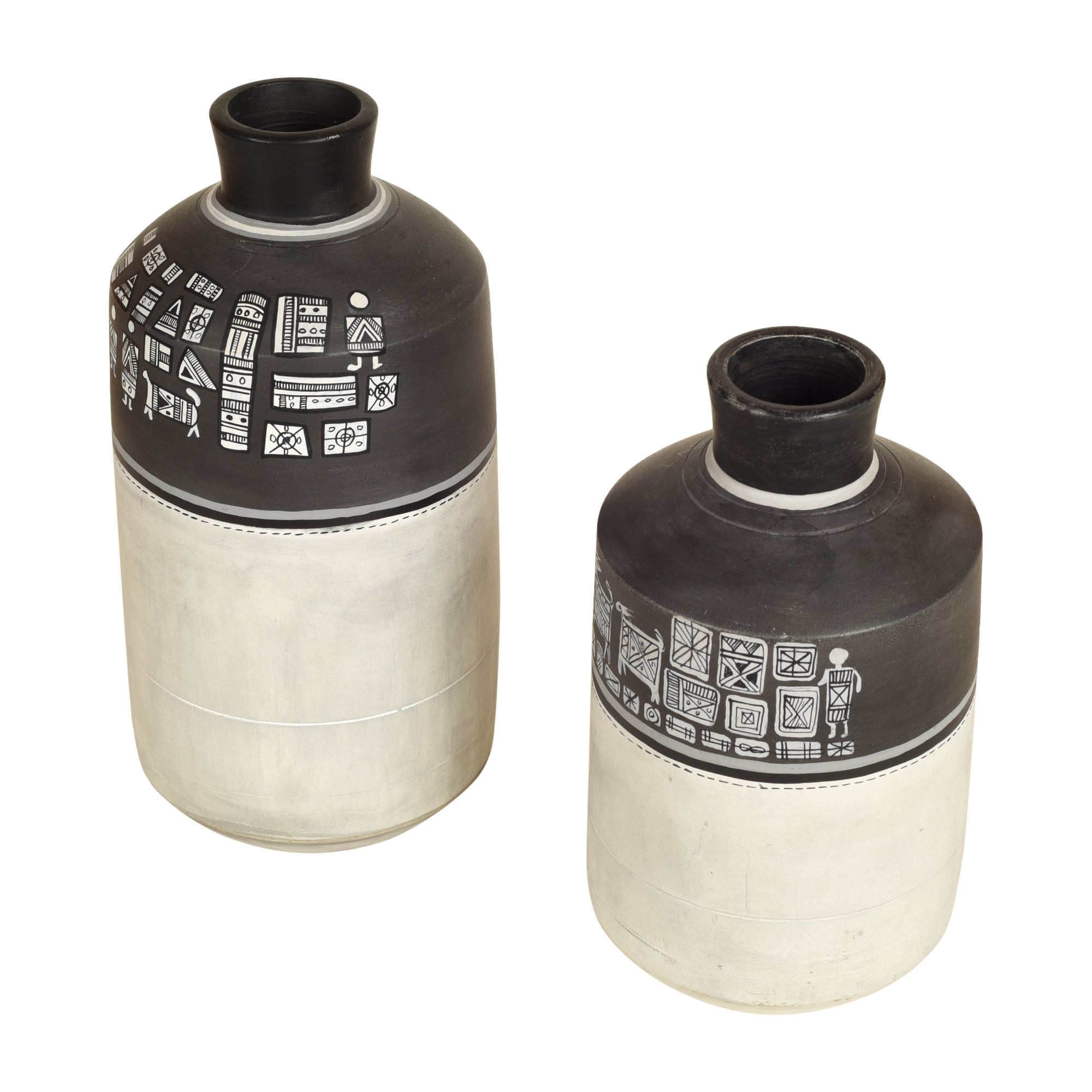 Earthen Vases Handpainted with Warli Motifs