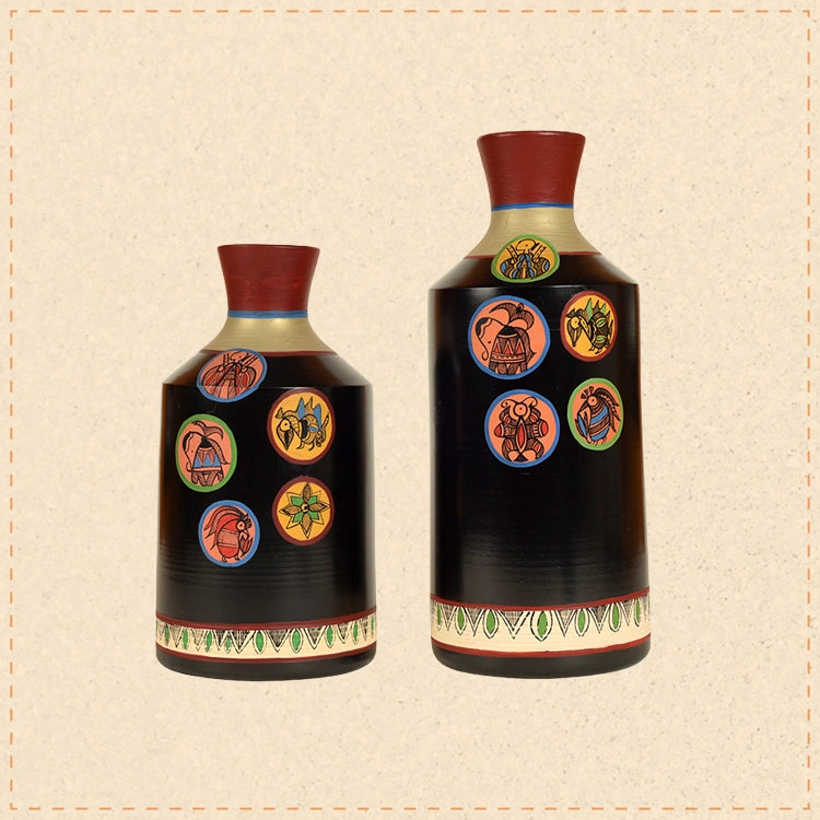 Earthen Vases Handpainted in Madhubani Tattoo Art