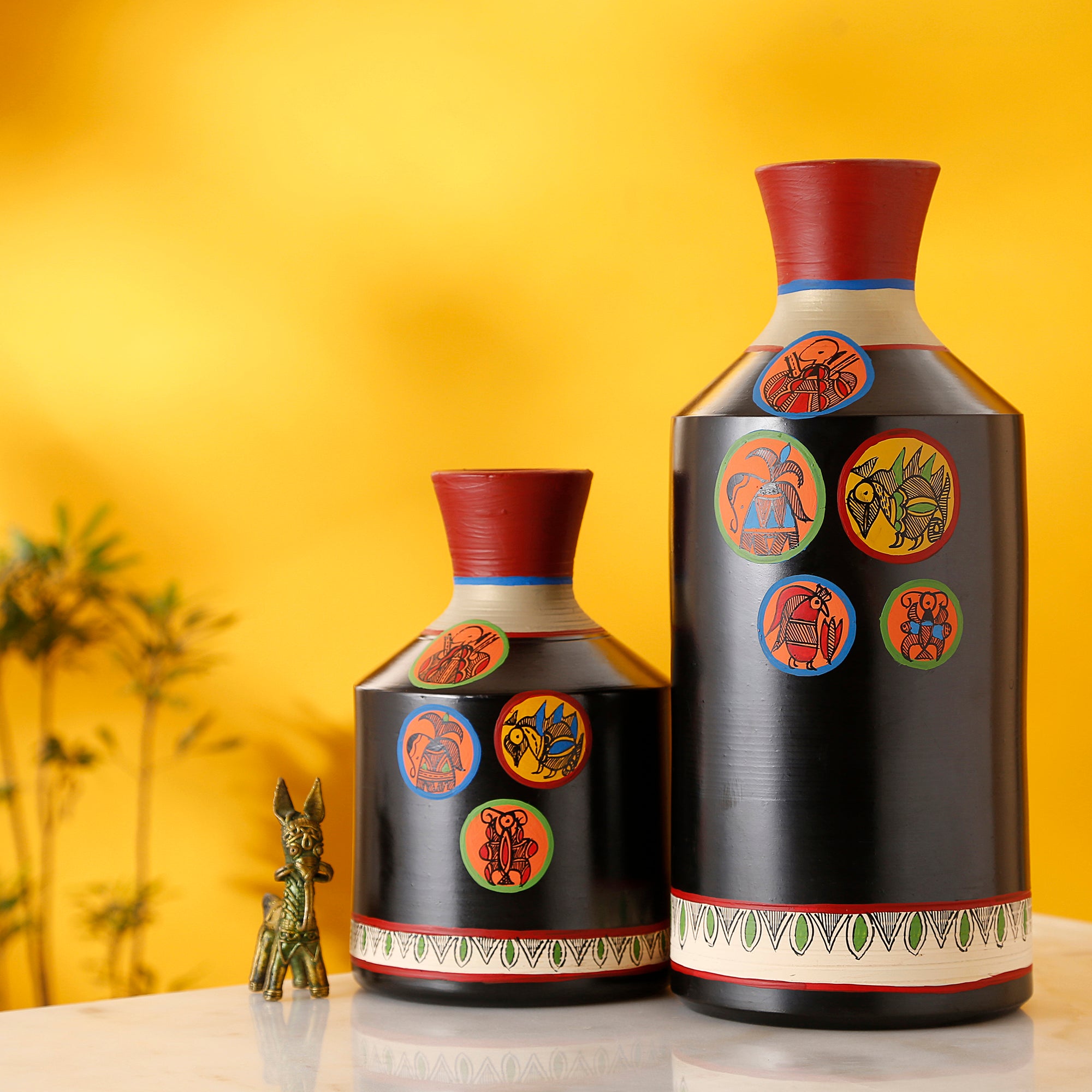 Earthen Vases Handpainted in Madhubani Tattoo Art