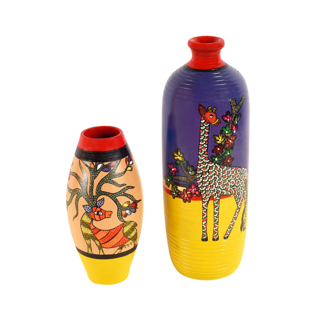 Deer Giraffe Terracotta Vase Set of 2