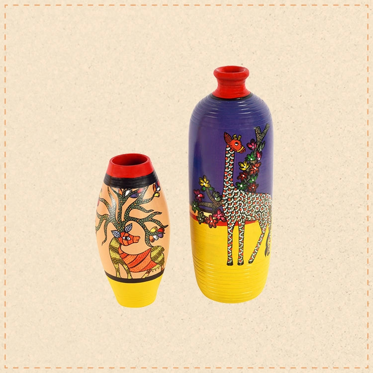 Deer Giraffe Terracotta Vase Set of 2