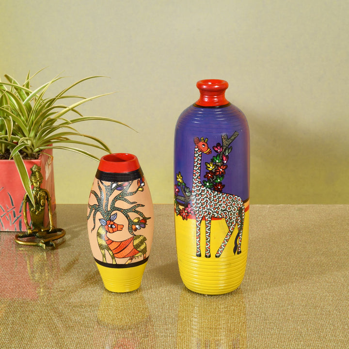 Deer Giraffe Terracotta Vase Set of 2