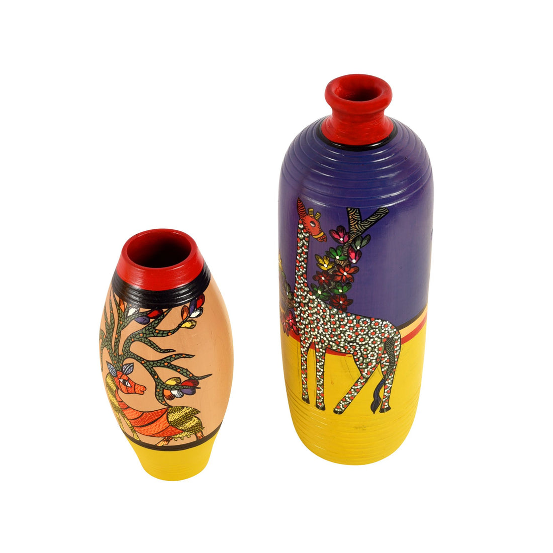 Deer Giraffe Terracotta Vase Set of 2