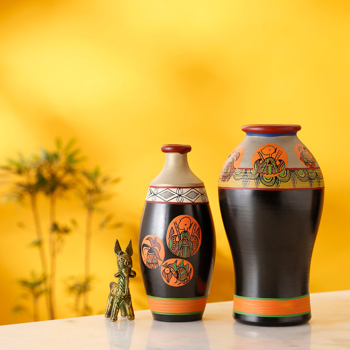 Earthen Vases Handpainted in Madhubani Tattoo Art