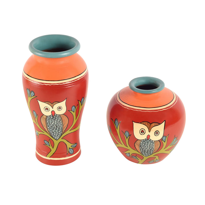 Watchful Owl Terracotta Vase Set of 2 (L)