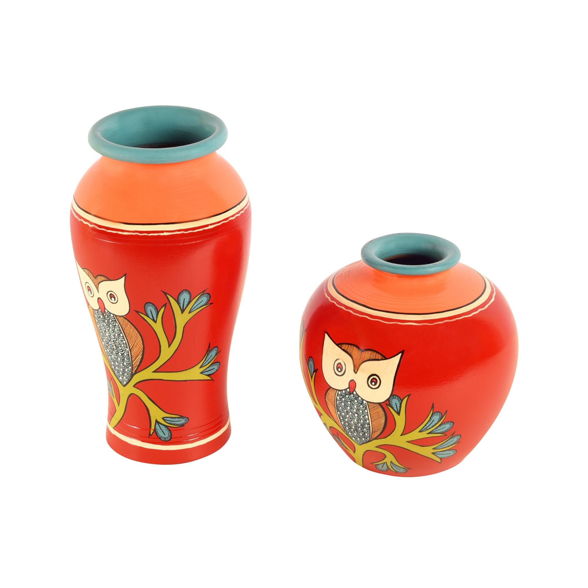Watchful Owl Terracotta Vase Set of 2 (L)