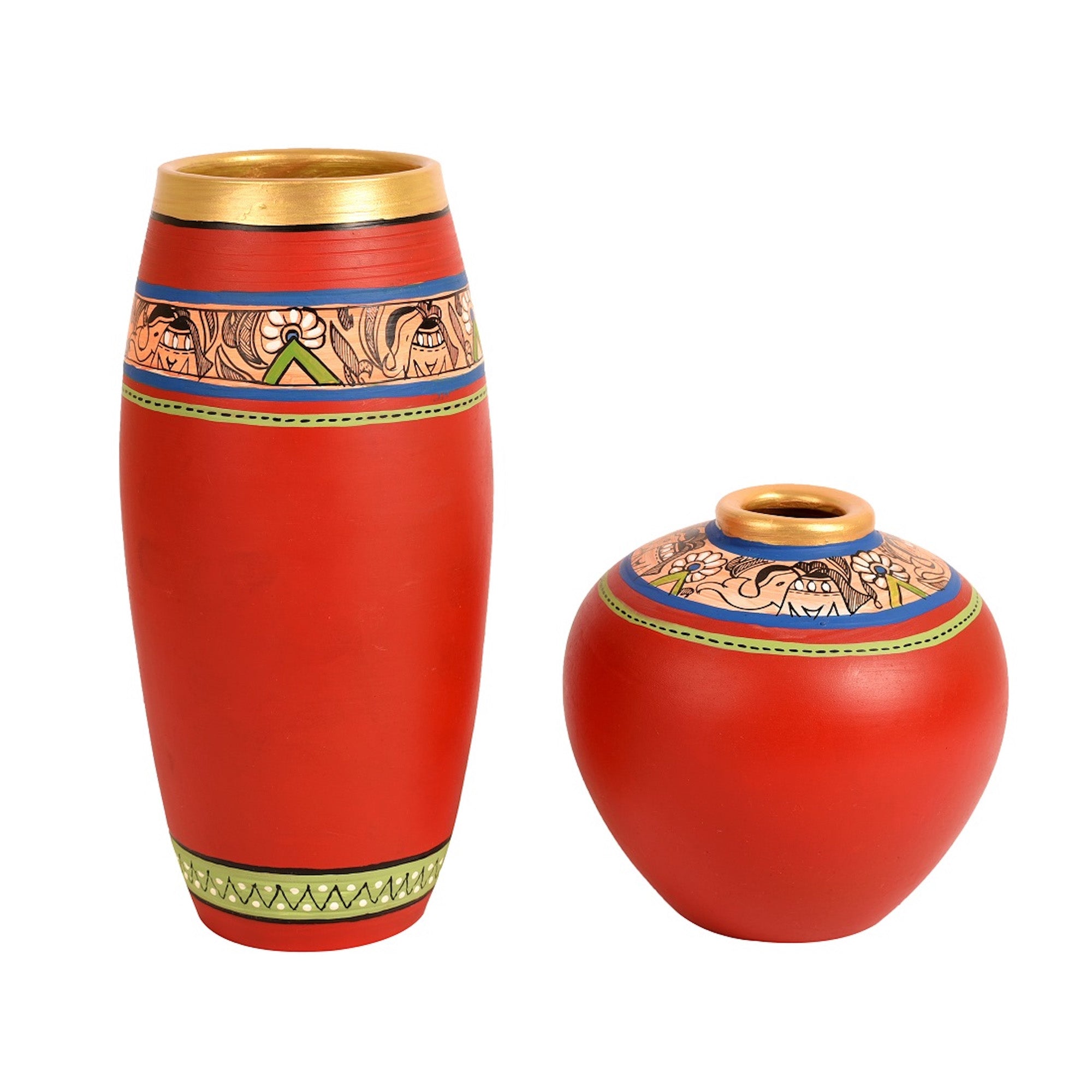 Vase Earthen Red Madhubani (Set of 2) (9x4/5x5)