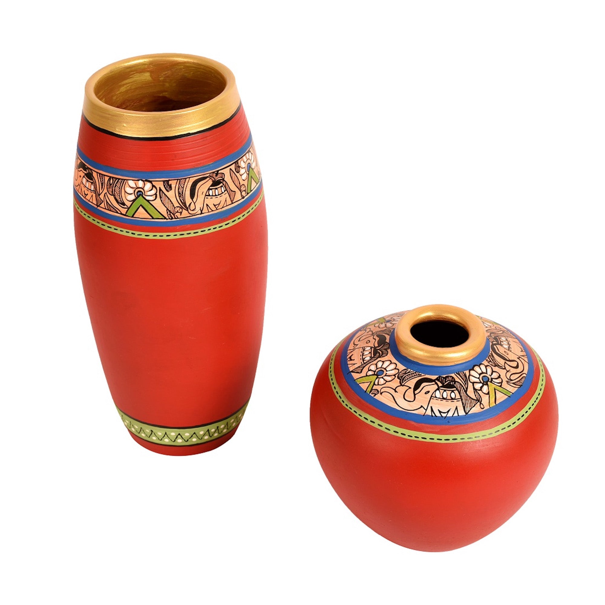 Vase Earthen Red Madhubani (Set of 2) (9x4/5x5)