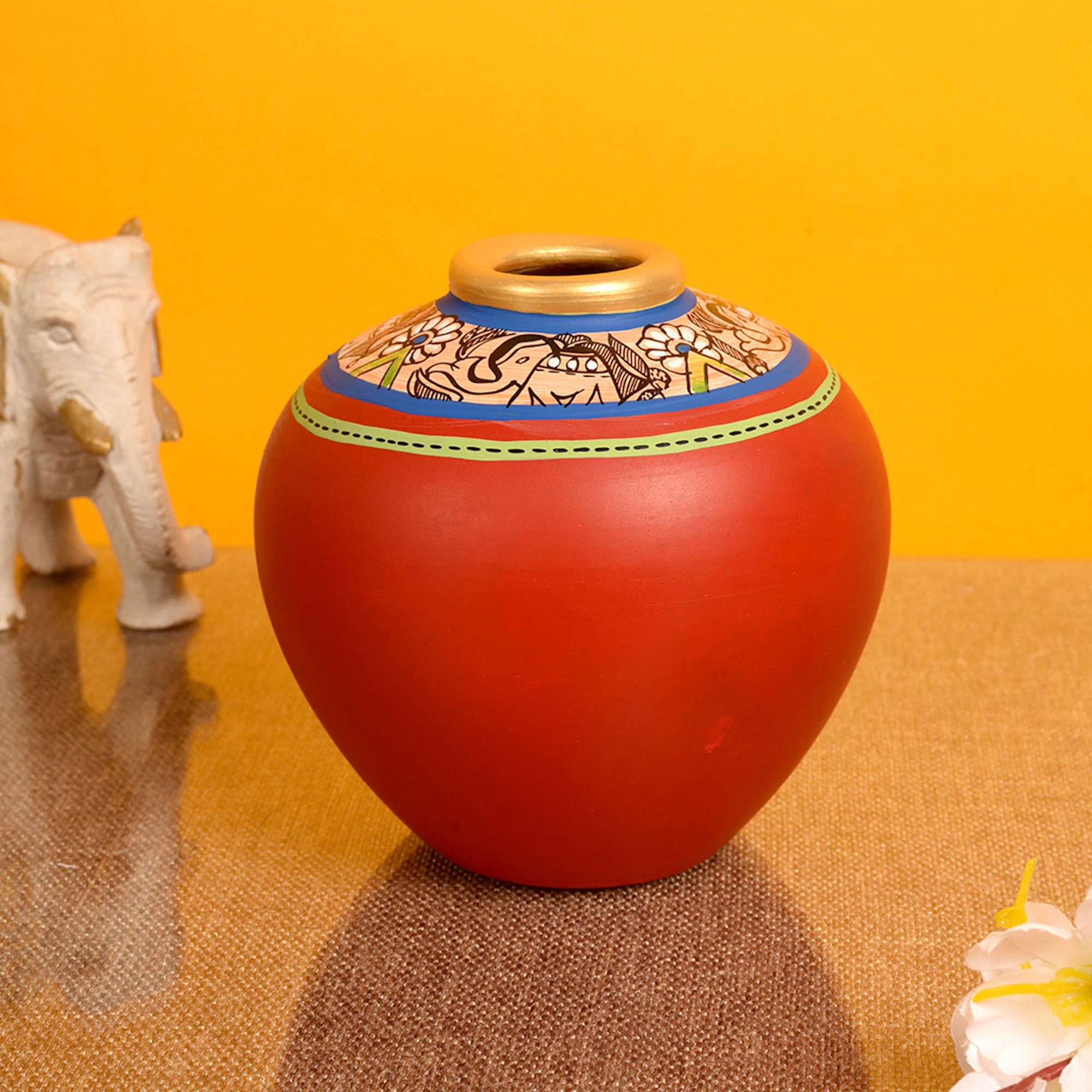 Vase Earthen Red Madhubani (Set of 2) (9x4/5x5)