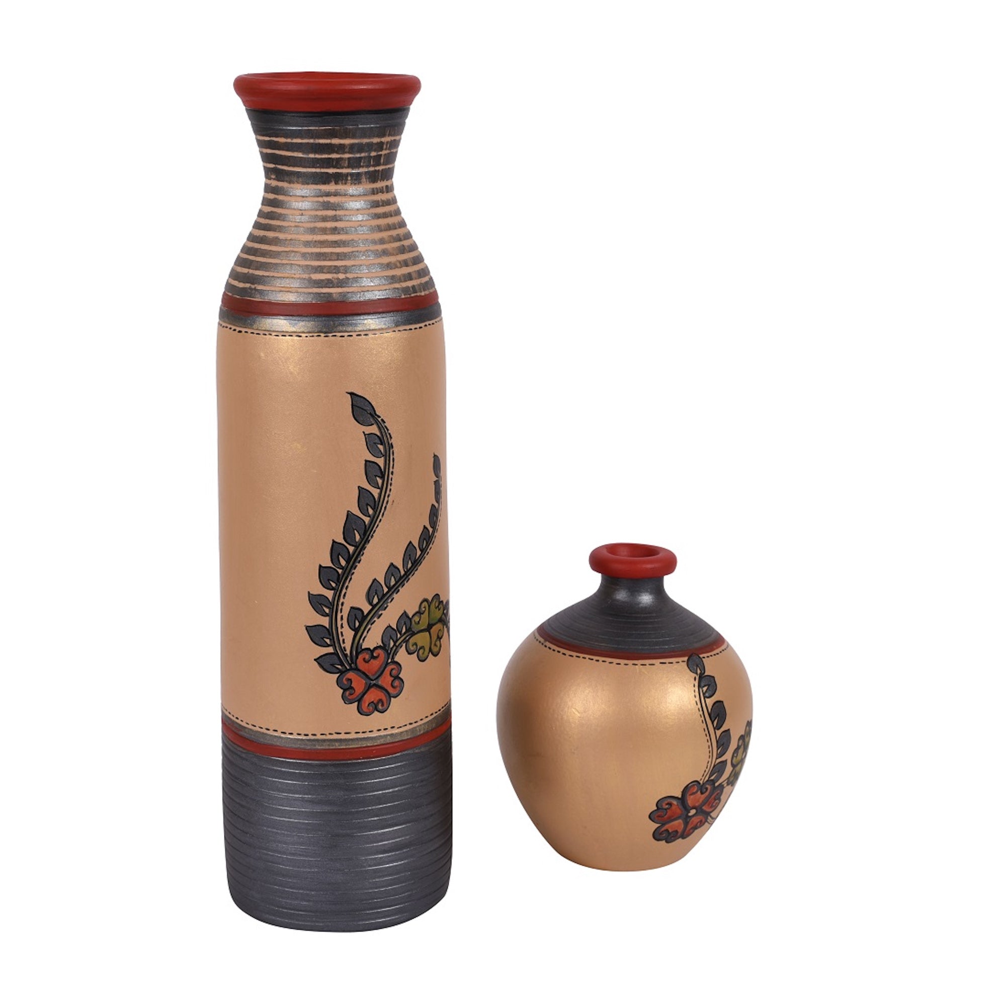 Vase Earthen Simmer Gold Madhubani (Set of 2)