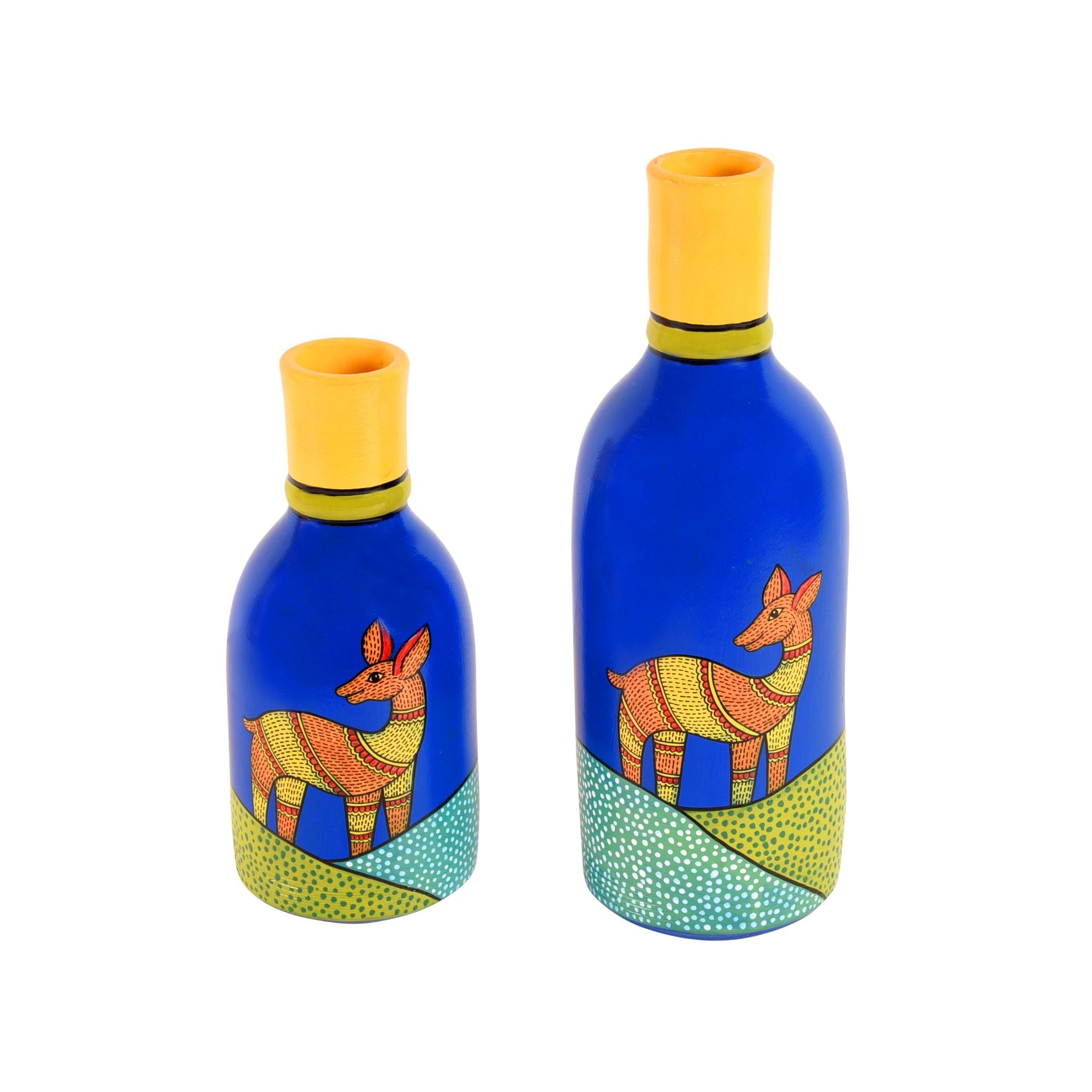 Indigo Deer Terracotta Vase Set of 2