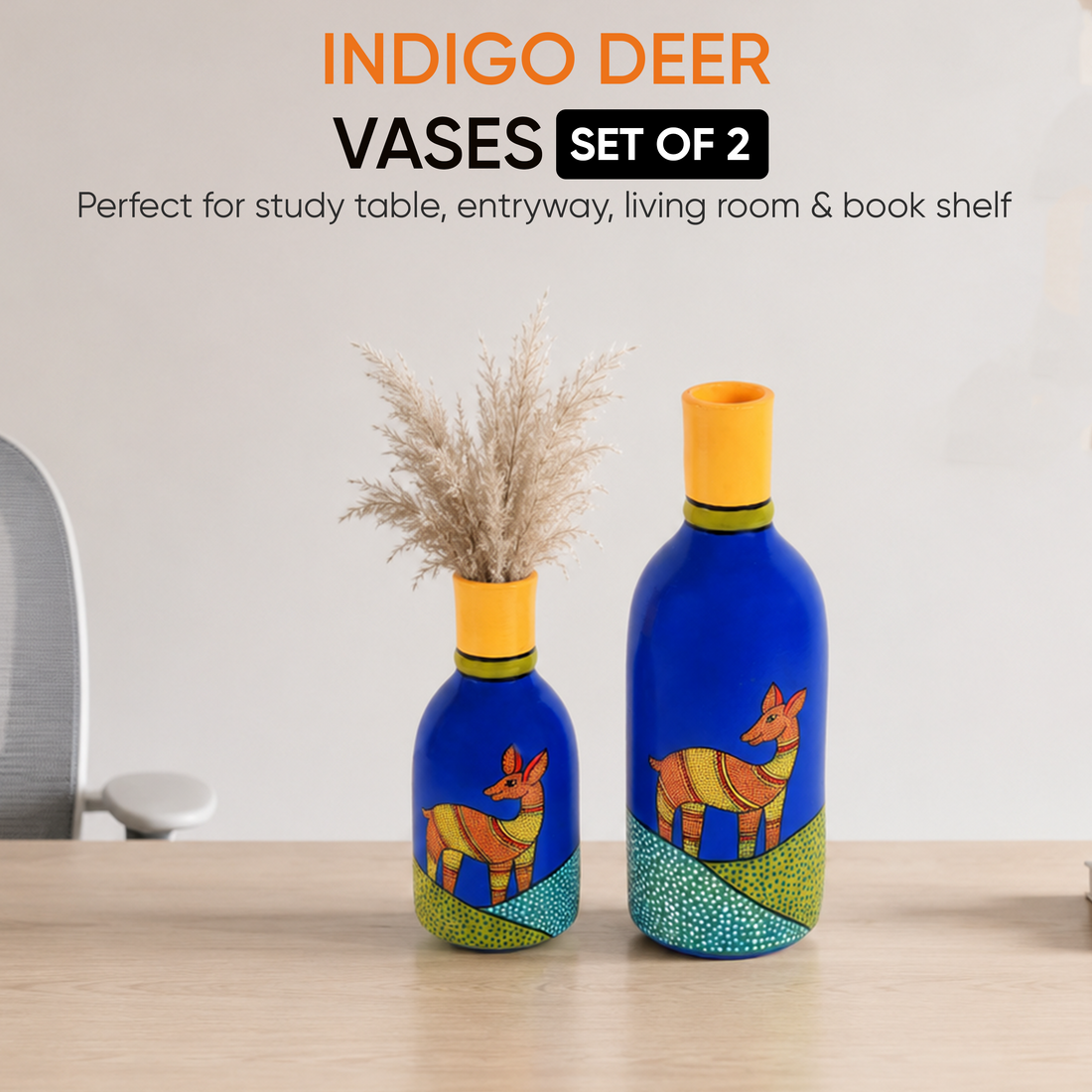Indigo Deer Terracotta Vase Set of 2