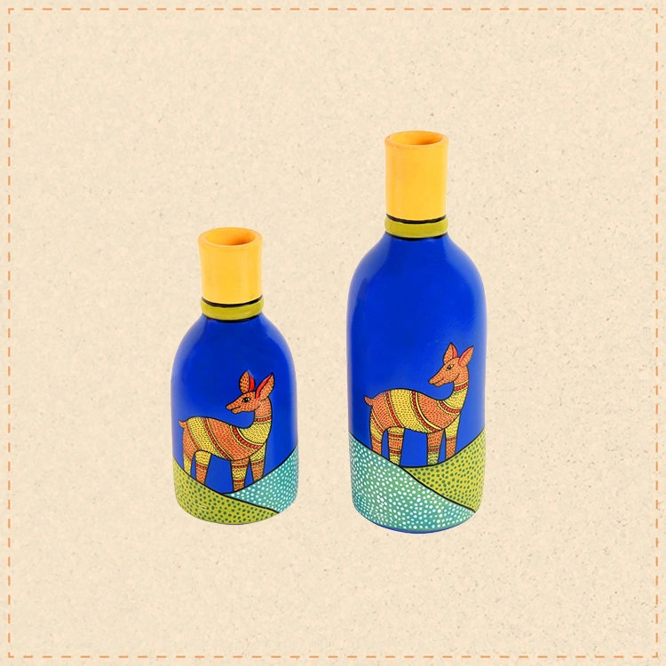 Indigo Deer Terracotta Vase Set of 2