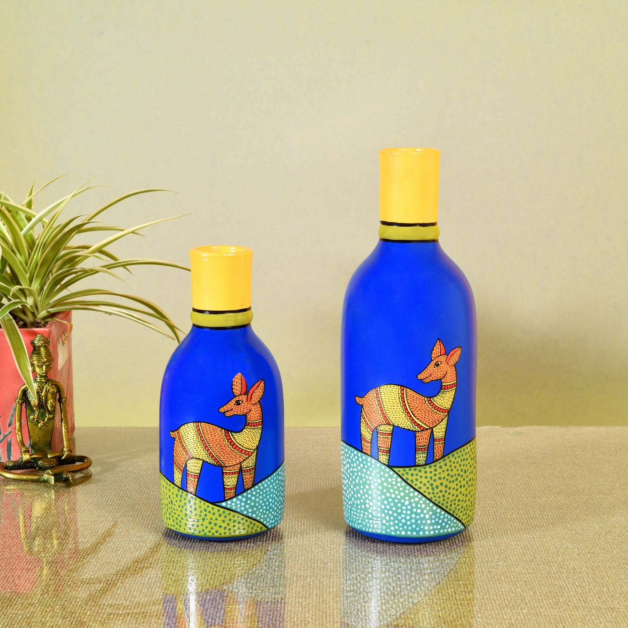 Indigo Deer Terracotta Vase Set of 2