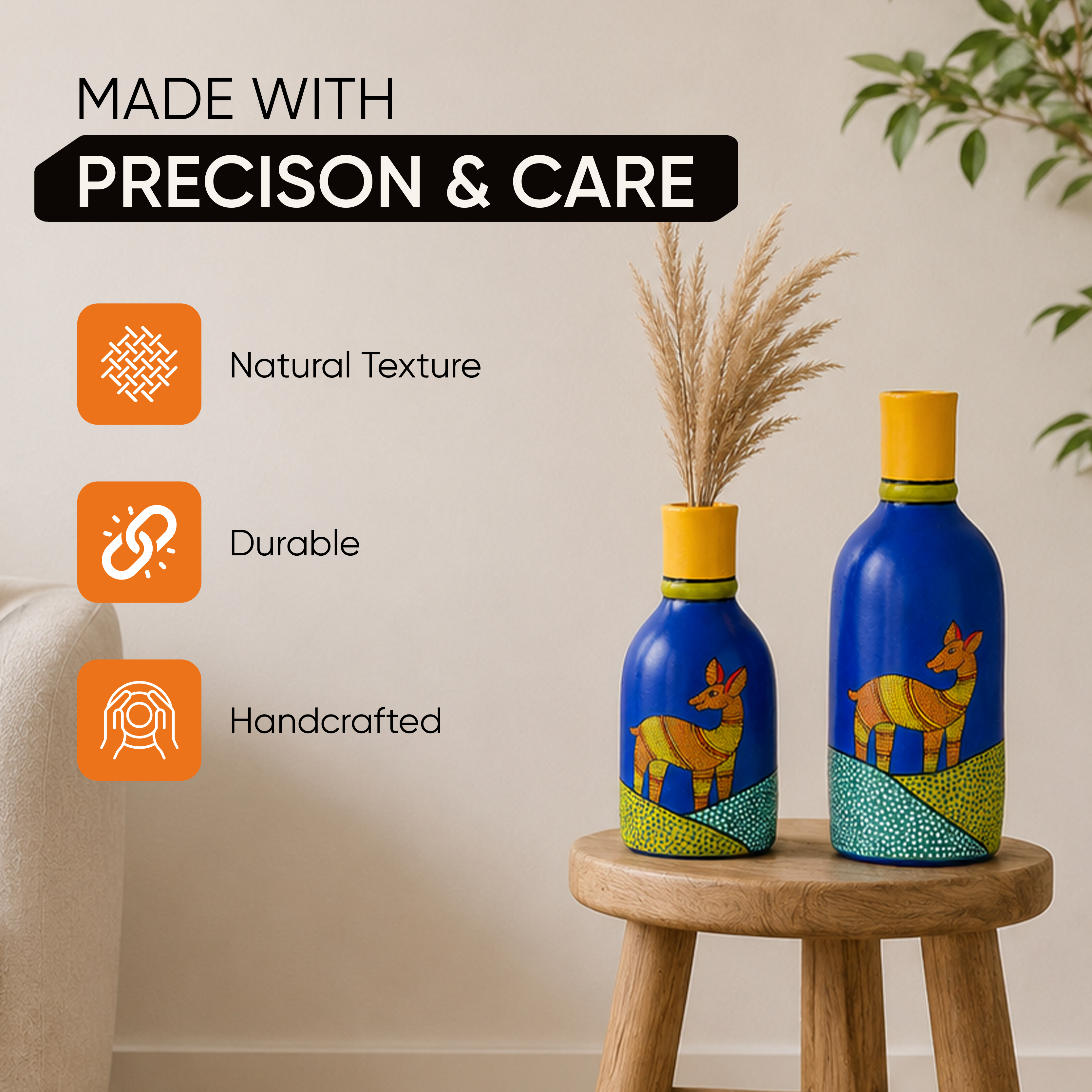 Indigo Deer Terracotta Vase Set of 2