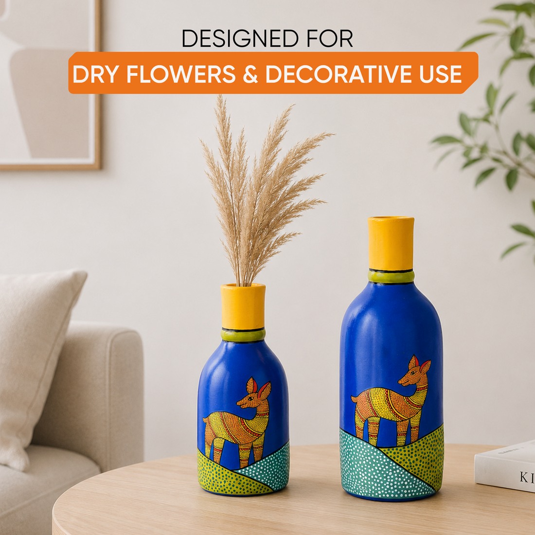 Indigo Deer Terracotta Vase Set of 2