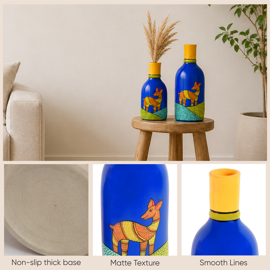 Indigo Deer Terracotta Vase Set of 2