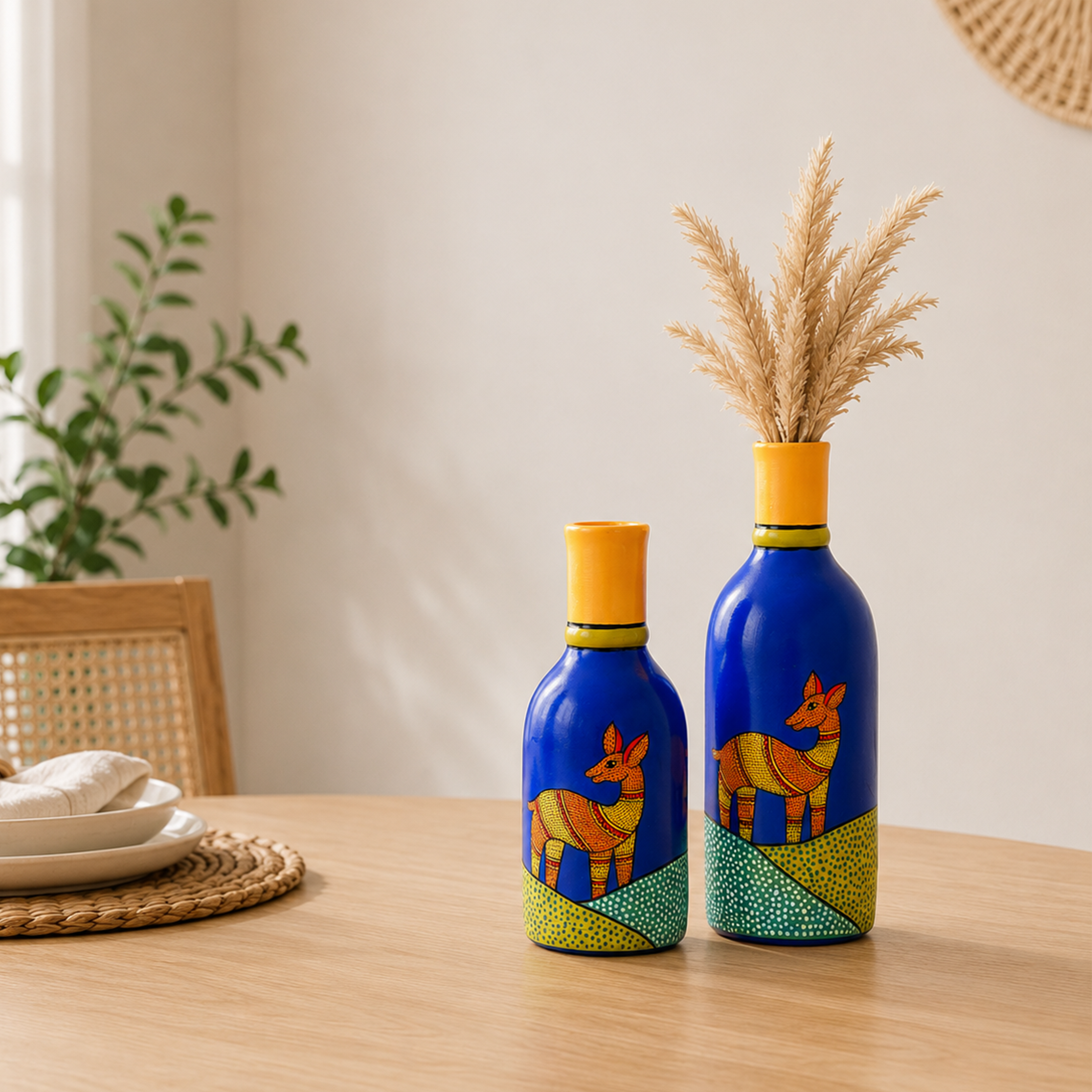 Indigo Deer Terracotta Vase Set of 2