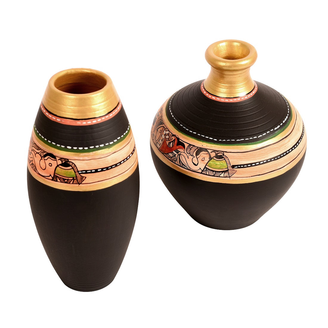 Vase Earthen Black Madhubani (Set of 2) (6x5/6x3)