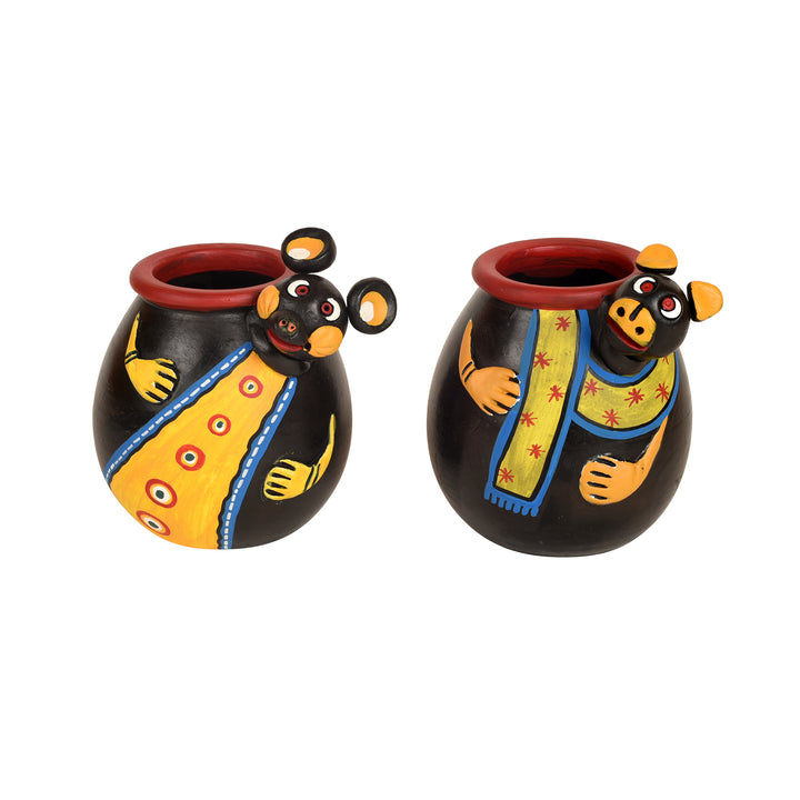 Animal Heads Multipurpose Pots (So2) in Black & Yellow (3x3x3.5/3x3x3.5")