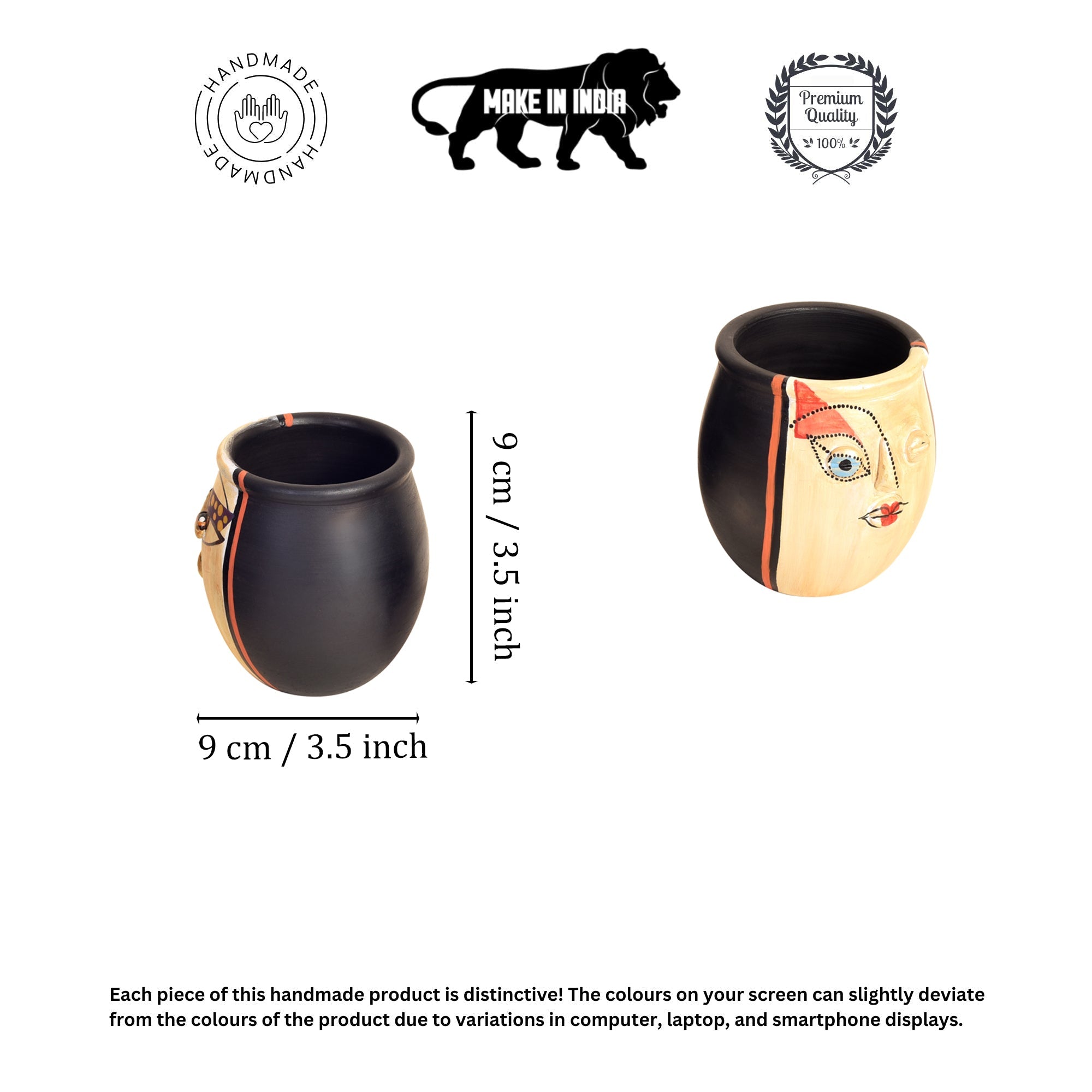 Terracotta Face Art Twin Pots for Modern Home and Office Decor