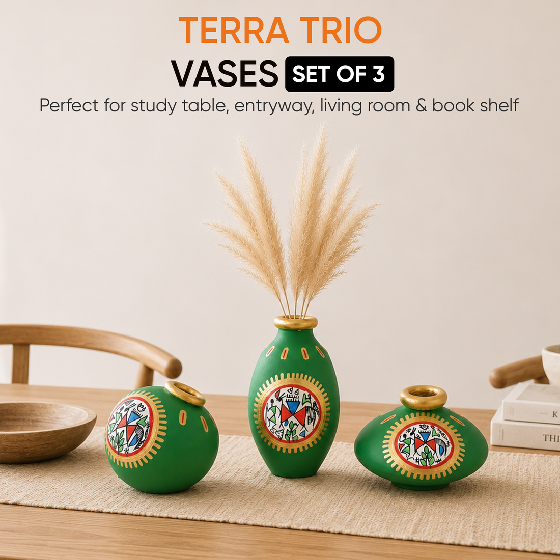 Terra Trio Handpainted Vases