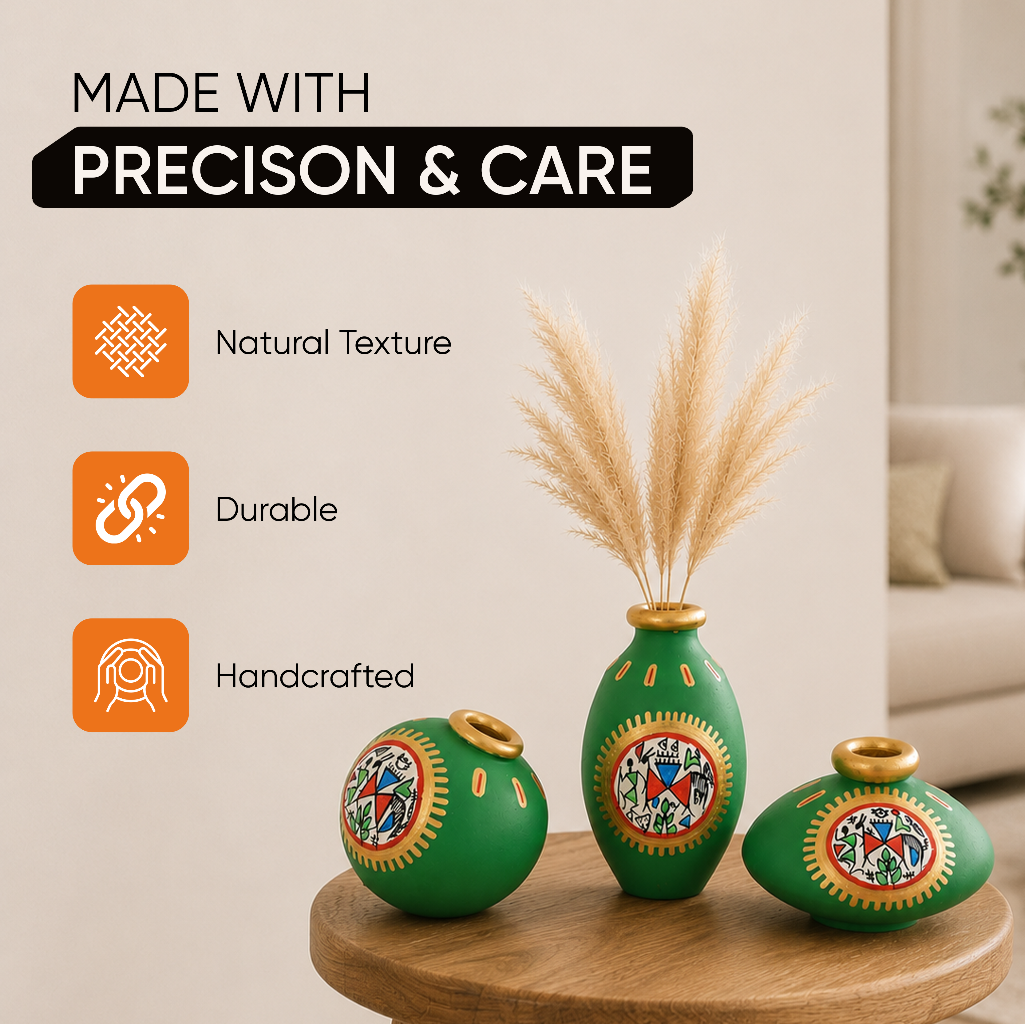Terra Trio Handpainted Vases