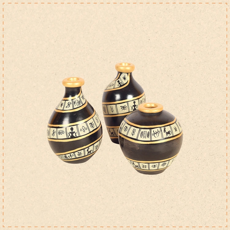 Black Spiral Terracotta Miniature Decor Vases