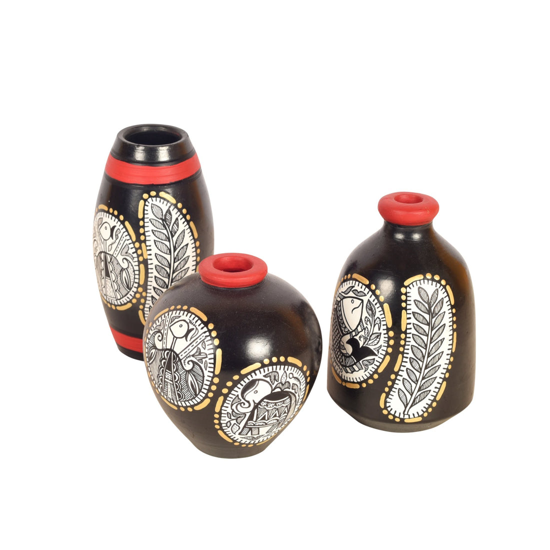 Black Warli Terracotta Miniature Decor Vases