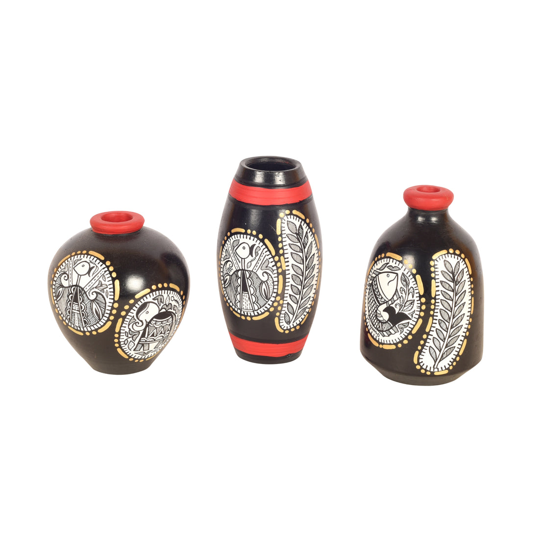 Black Warli Terracotta Miniature Decor Vases