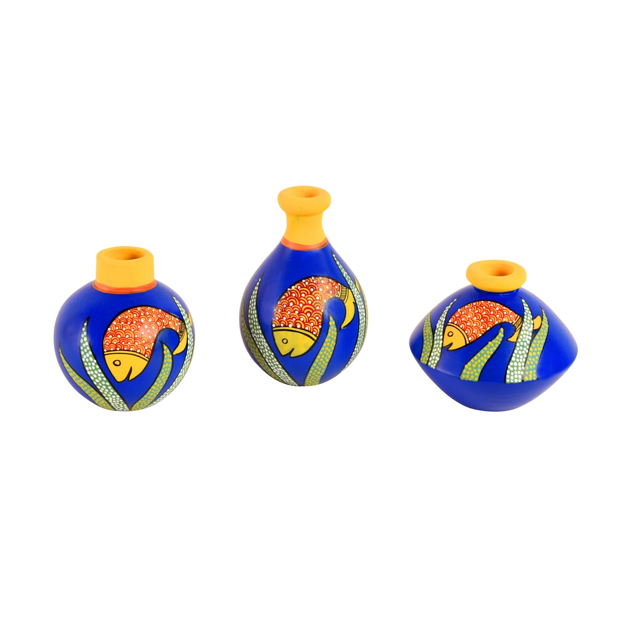 Something's Fishy Terracotta Vase Set of 3 (Blue)
