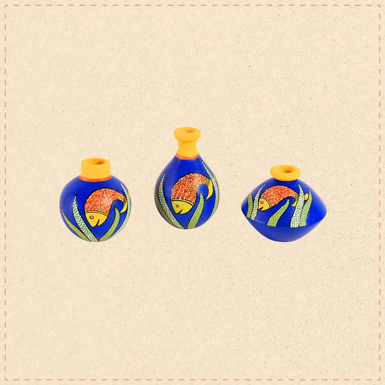 Something's Fishy Terracotta Vase Set of 3 (Blue)