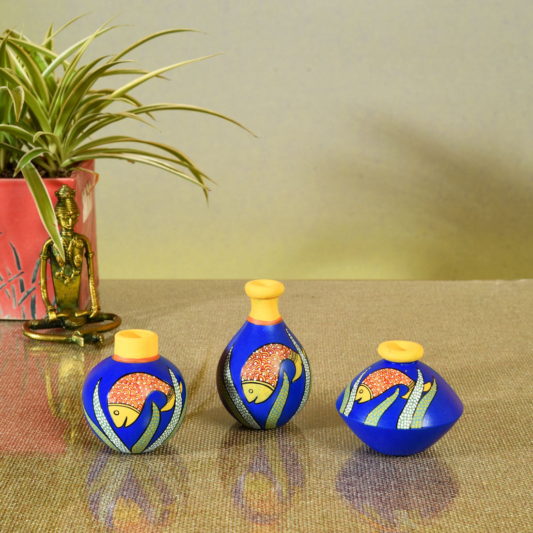 Something's Fishy Terracotta Vase Set of 3 (Blue)