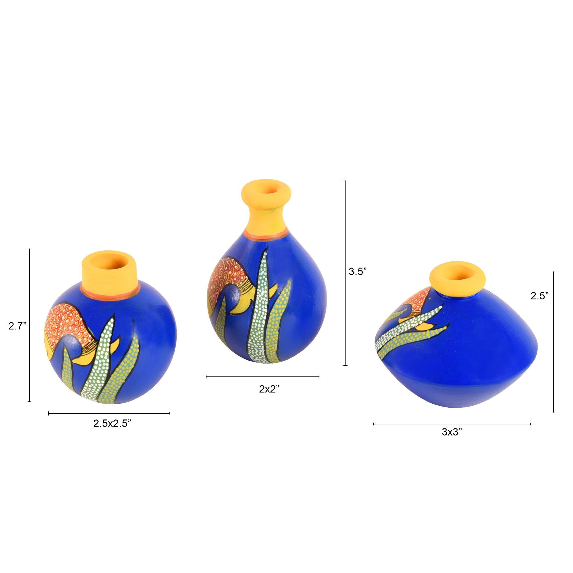 Something's Fishy Terracotta Vase Set of 3 (Blue)
