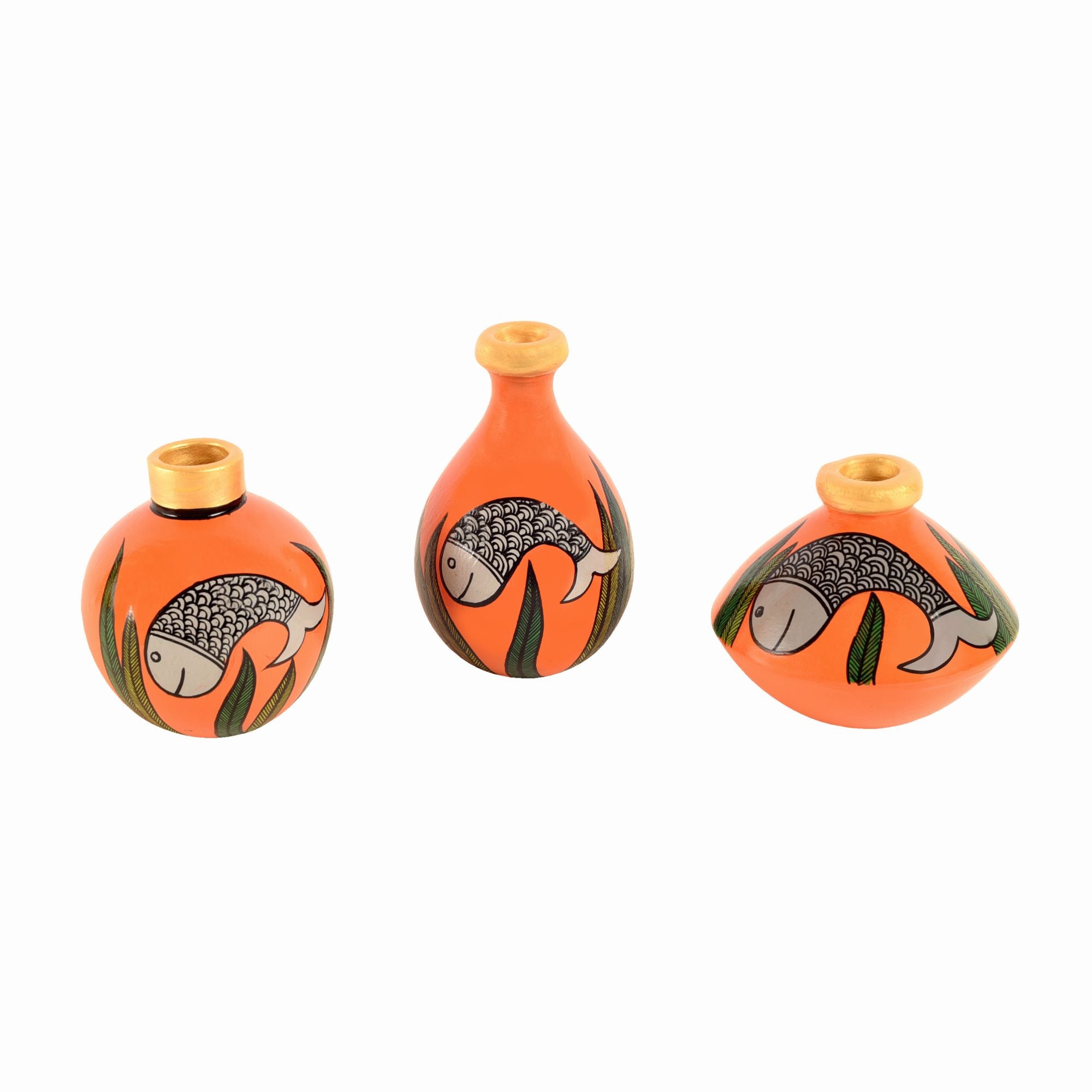 Something's Fishy Terracotta Vase Set of 3 (Orange)