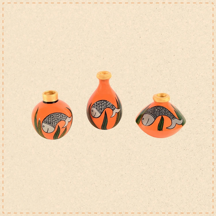 Something's Fishy Terracotta Vase Set of 3 (Orange)
