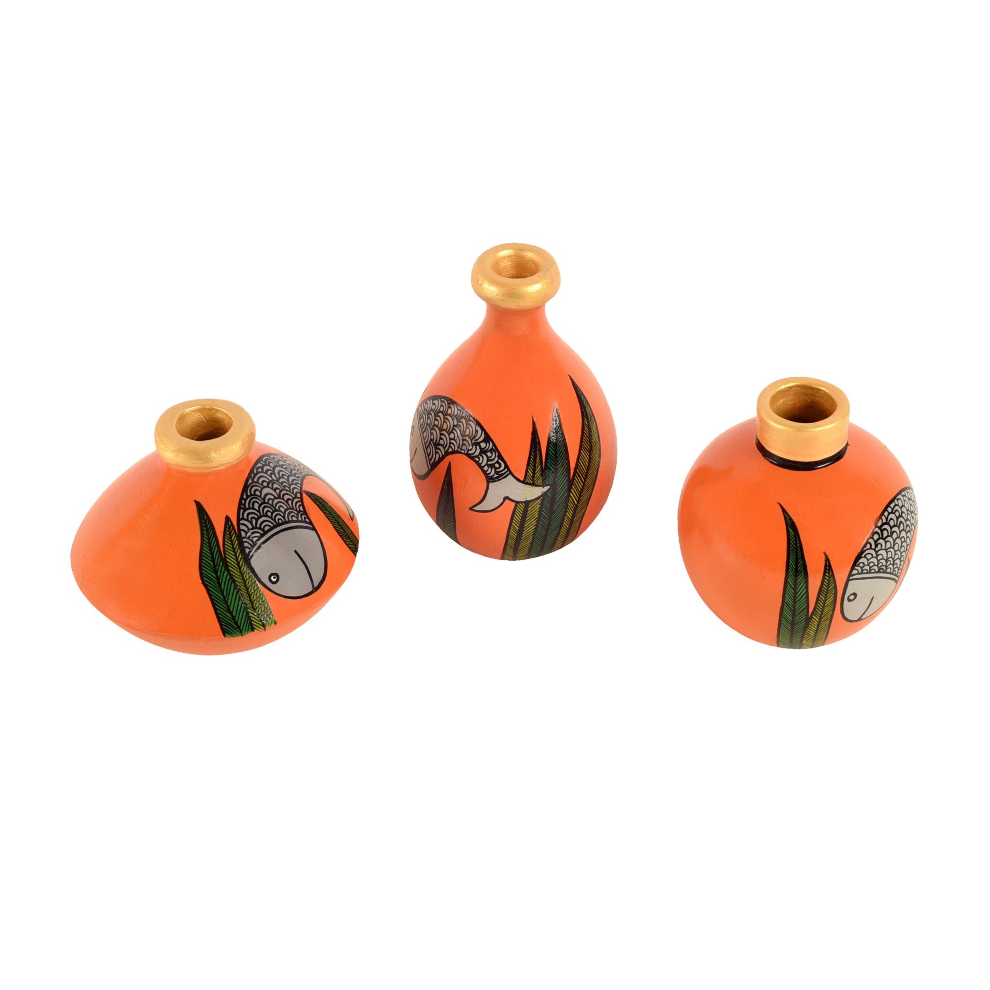 Something's Fishy Terracotta Vase Set of 3 (Orange)