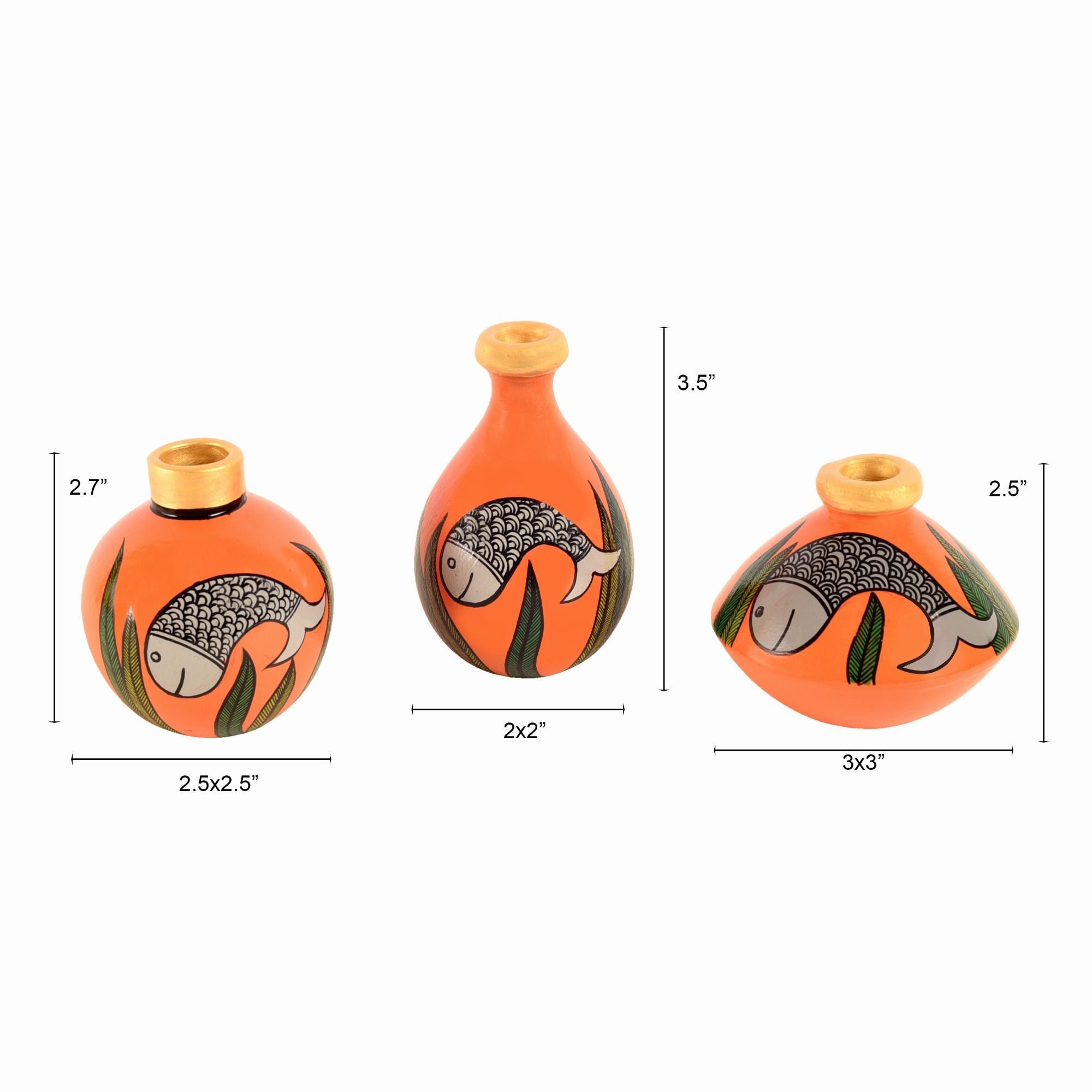 Something's Fishy Terracotta Vase Set of 3 (Orange)