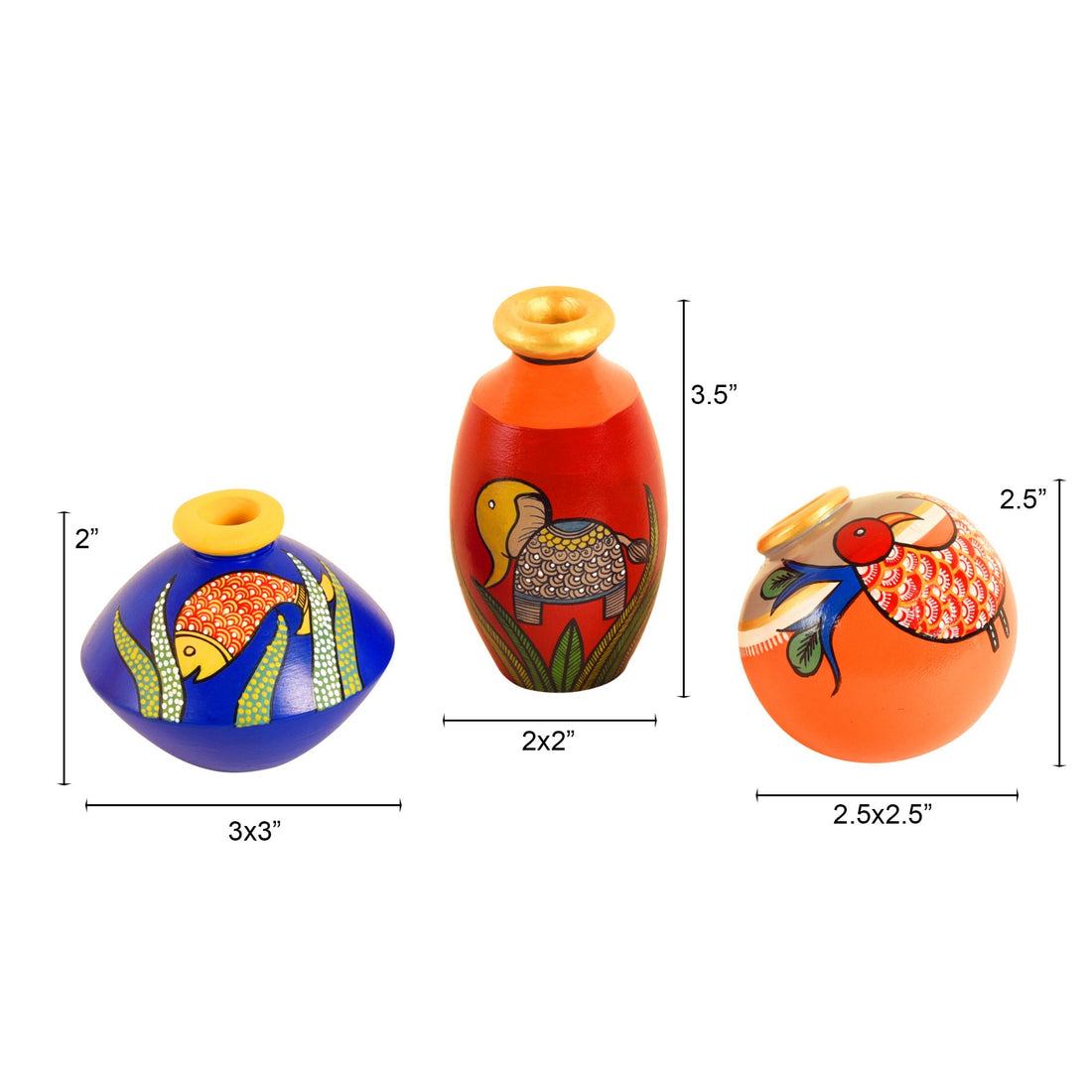 Miniature Animals Terracotta Vase Set of 3