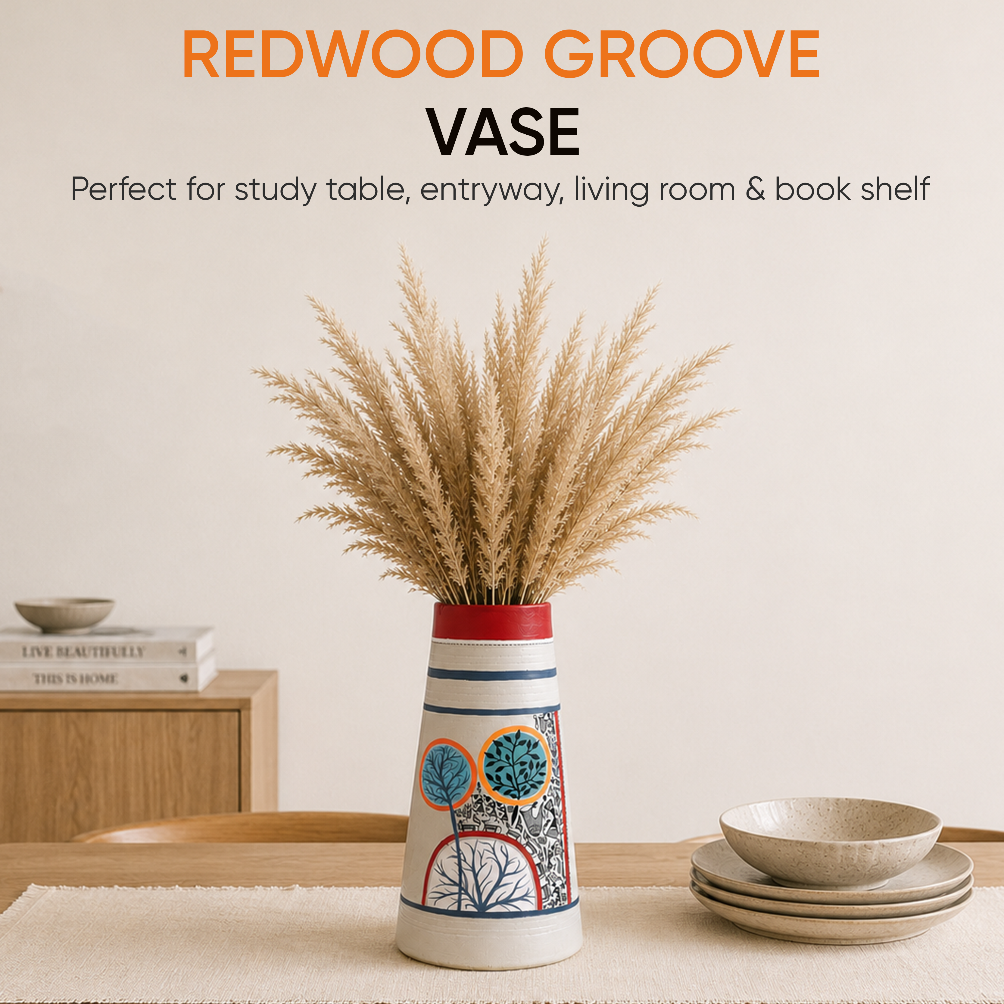 Redwood Groove Terracotta Pyramid Vase (5x5x9.5)