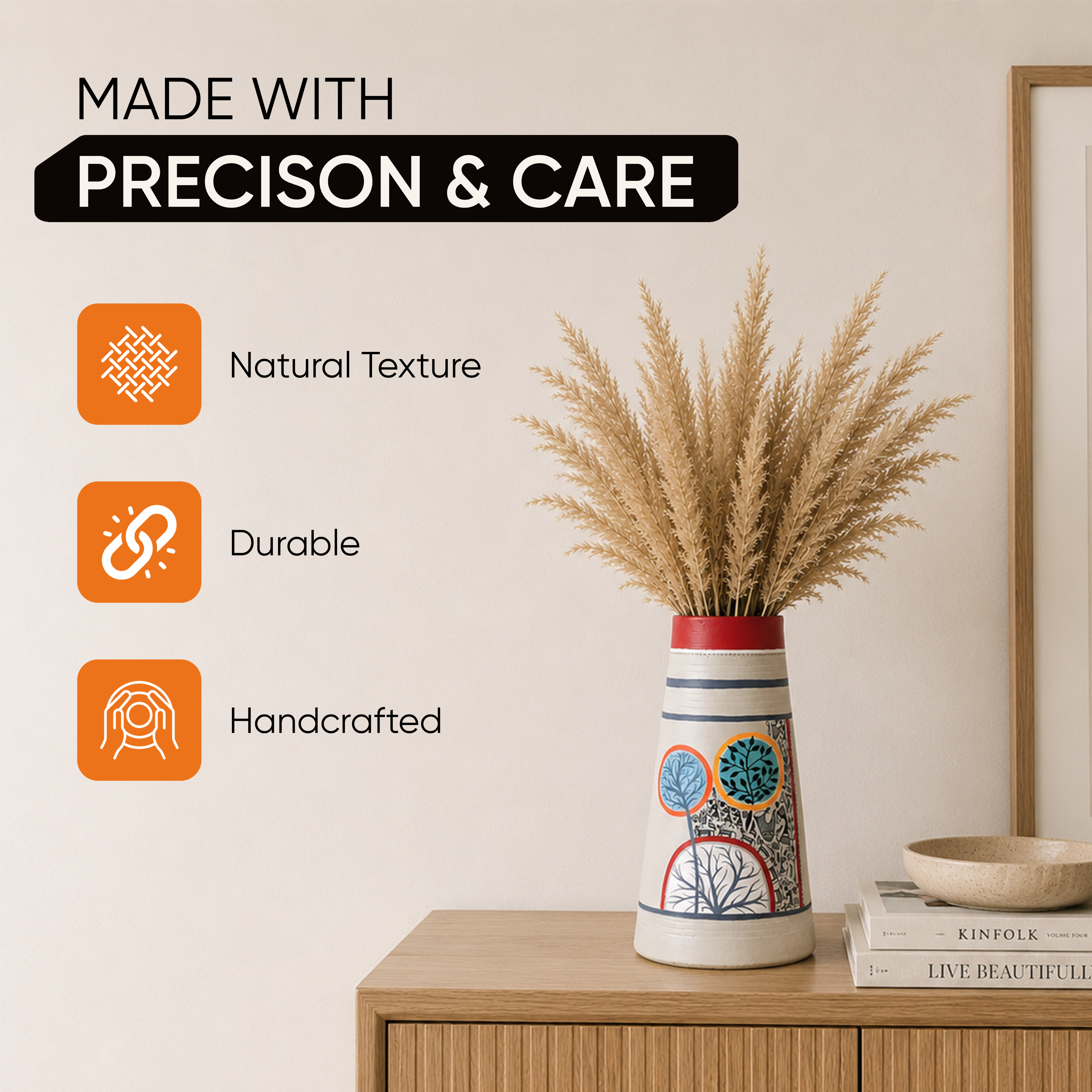 Redwood Groove Terracotta Pyramid Vase (5x5x9.5)