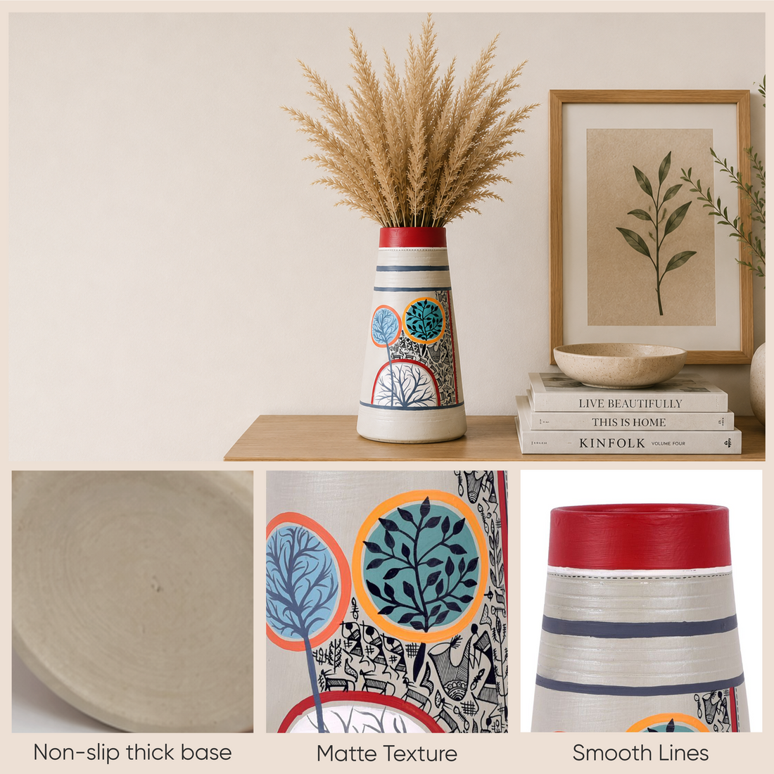 Redwood Groove Terracotta Pyramid Vase (5x5x9.5)