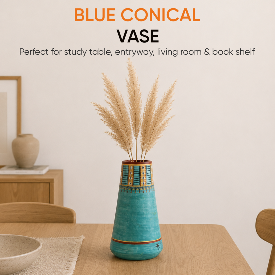 Turquoise Blue Conical Vase (9x5.2 Dia)
