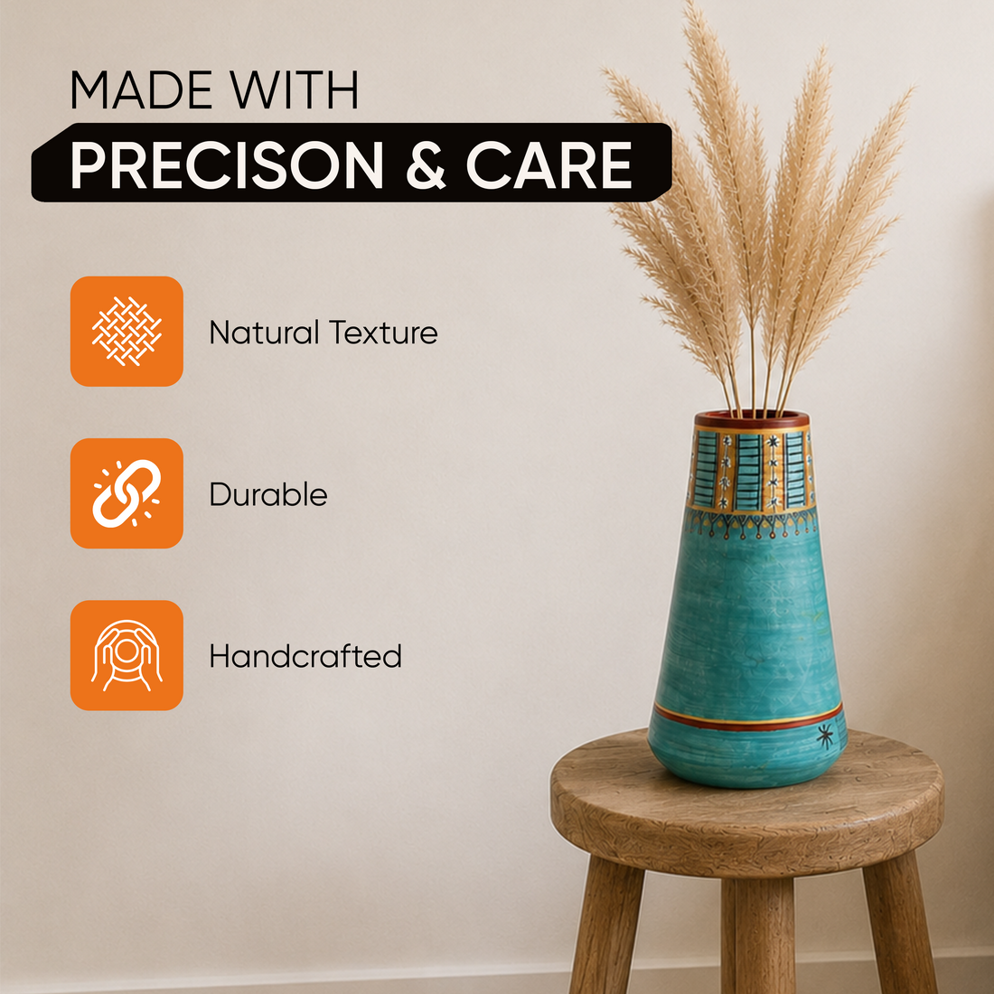 Turquoise Blue Conical Vase (9x5.2 Dia)