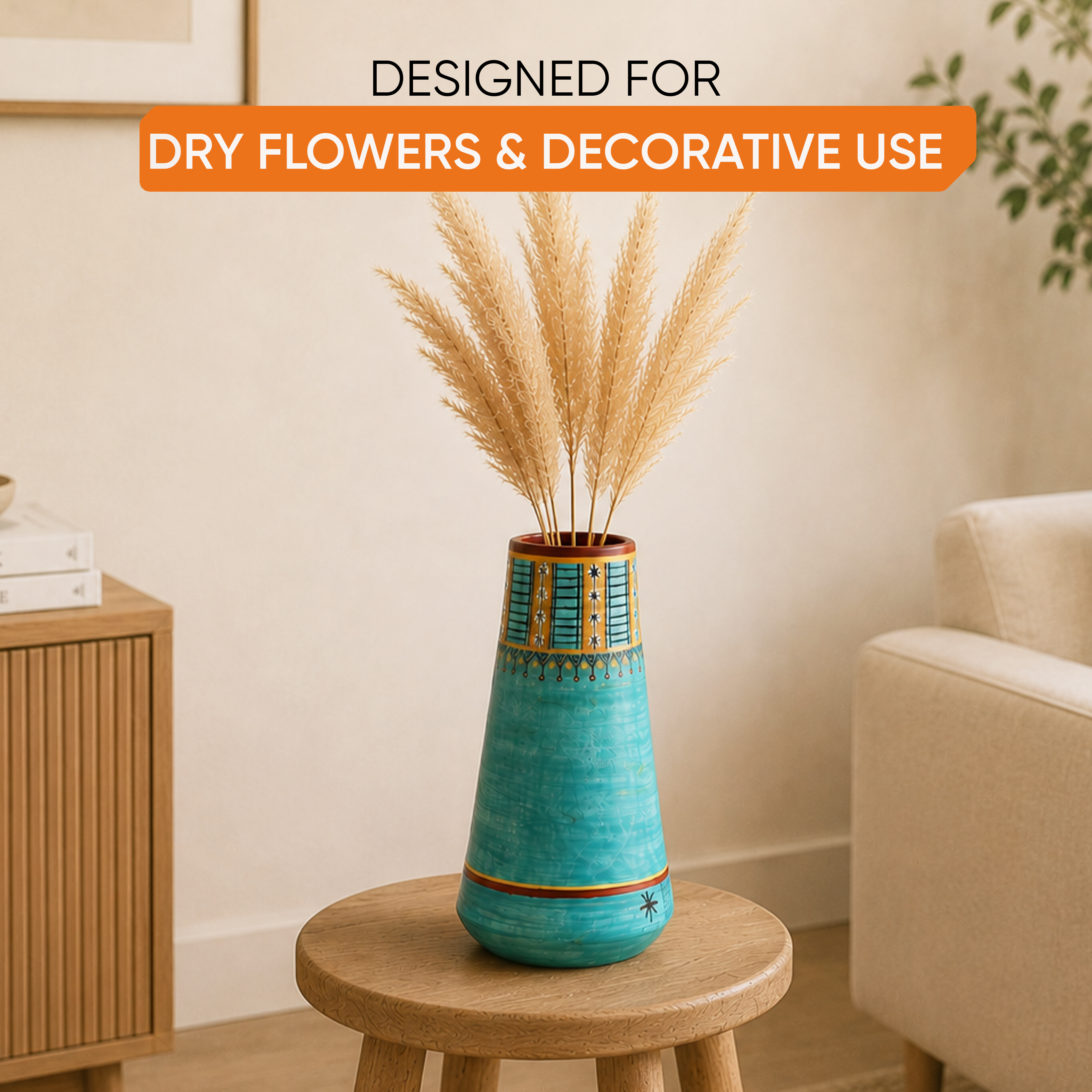 Turquoise Blue Conical Vase (9x5.2 Dia)