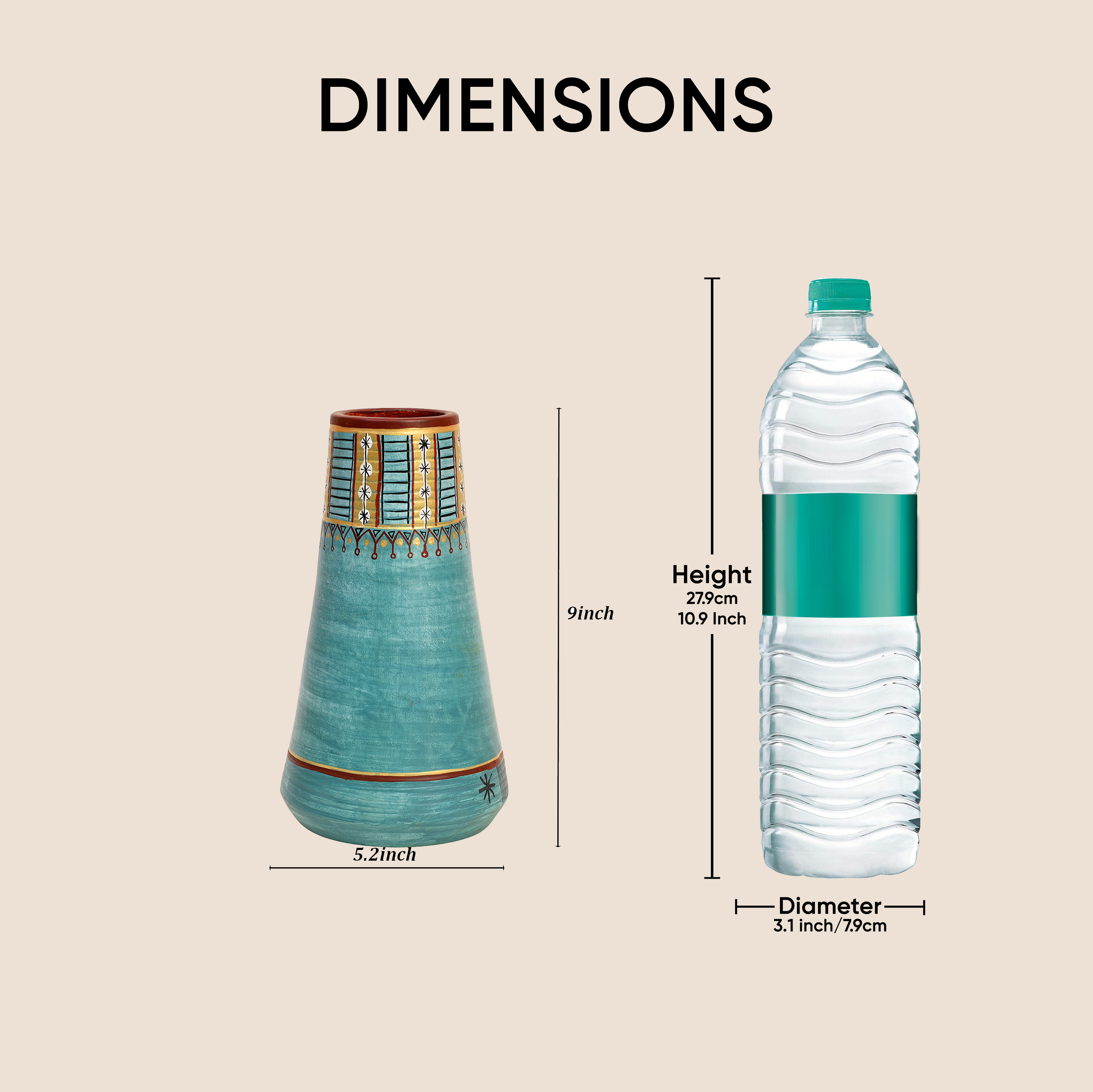Turquoise Blue Conical Vase (9x5.2 Dia)