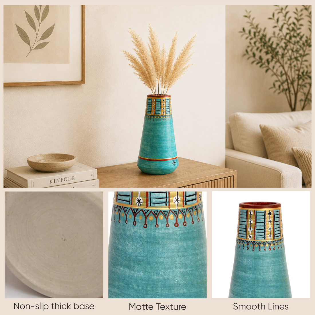 Turquoise Blue Conical Vase (9x5.2 Dia)