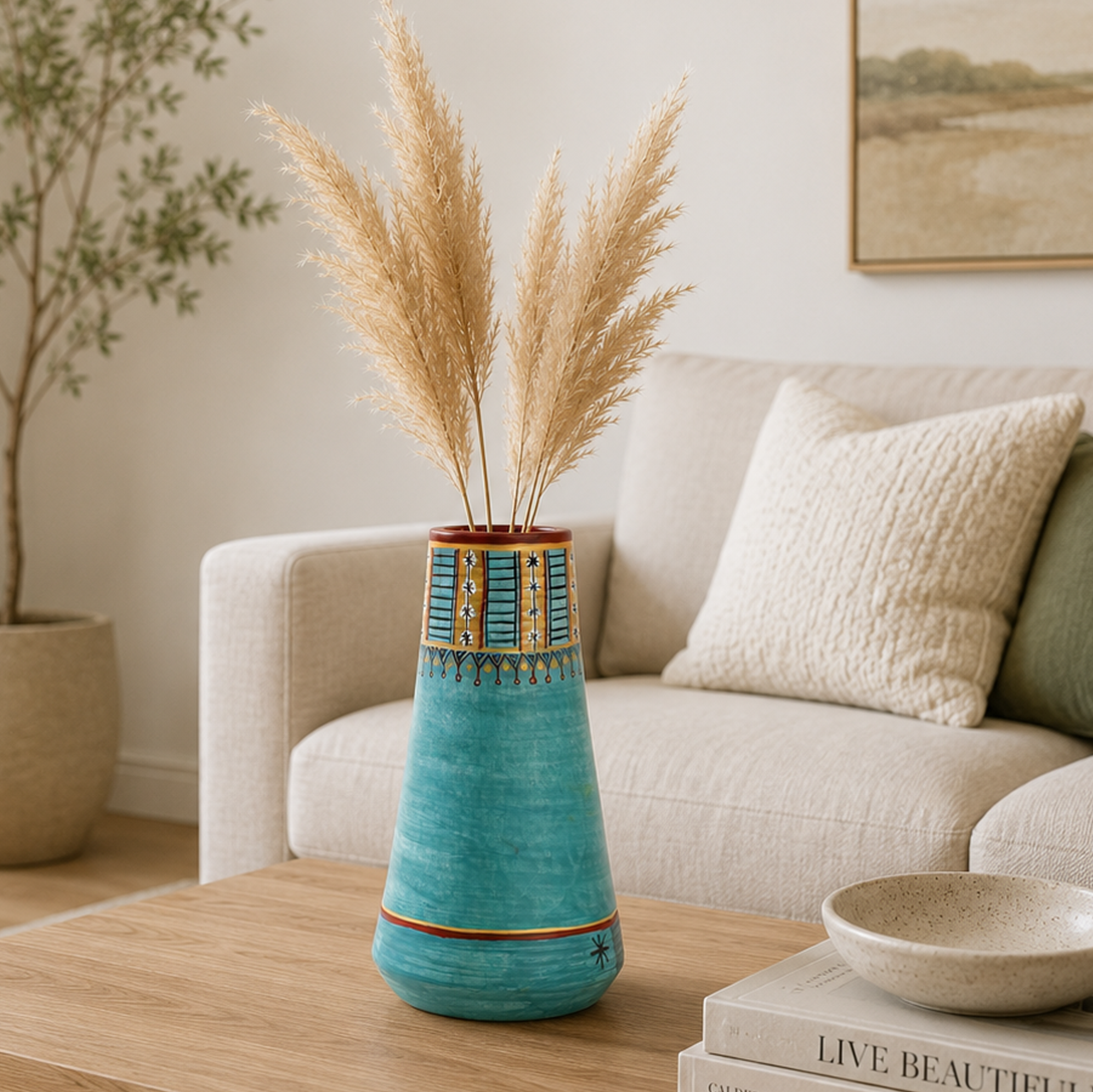 Turquoise Blue Conical Vase (9x5.2 Dia)