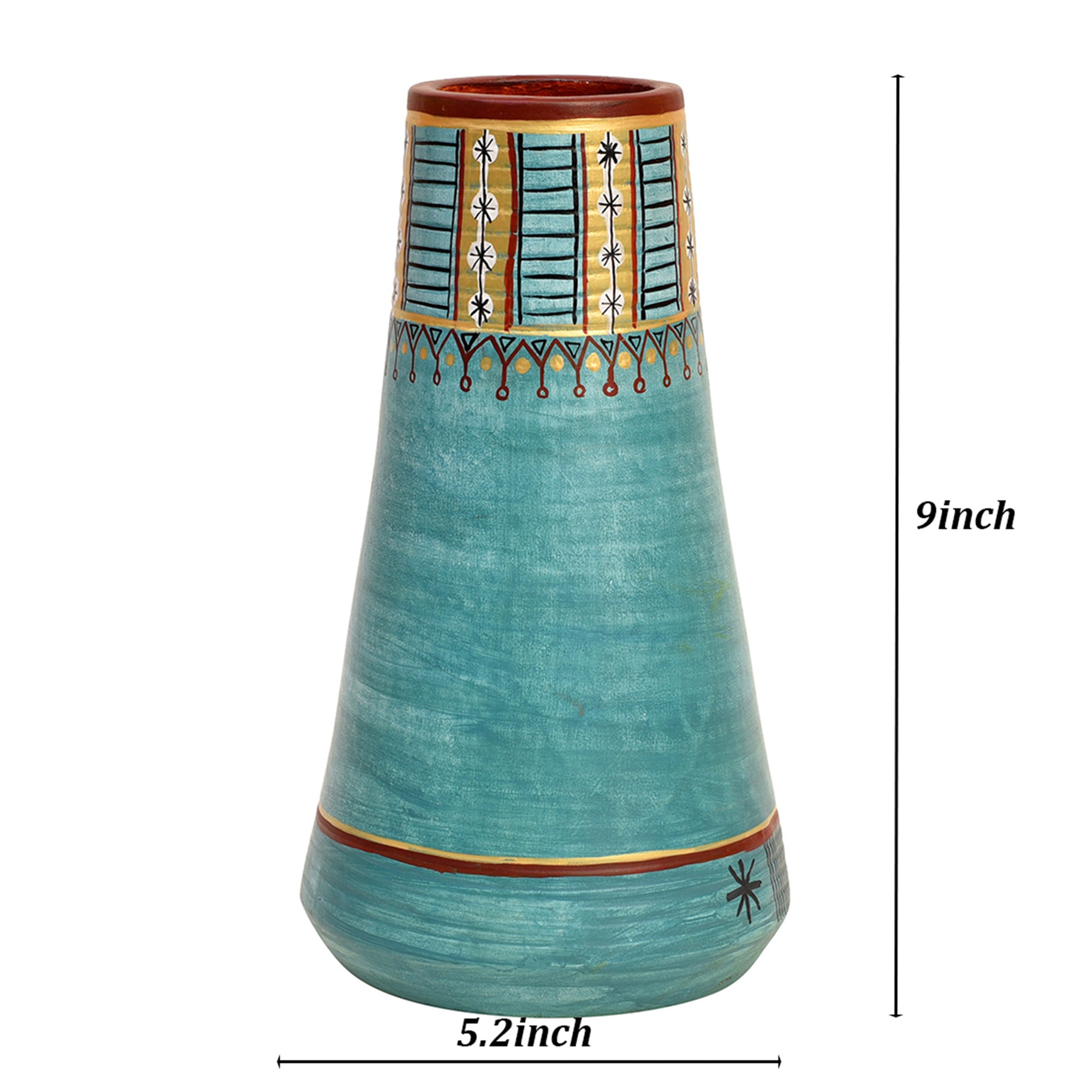 Turquoise Blue Conical Vase (9x5.2 Dia)