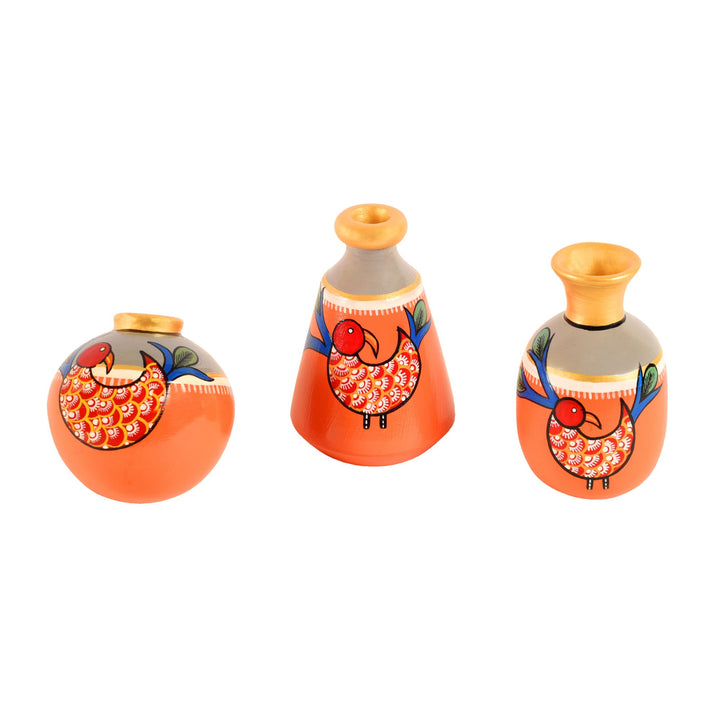 Peacock's Pride Terracotta Vase Set of 3